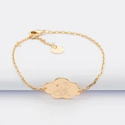 Bracelet chaîne enfant personnalisé illustration bébé médaille gravée plaqué or nuage 2 trous 20x14 mm - HappyBulle x Marie Savart