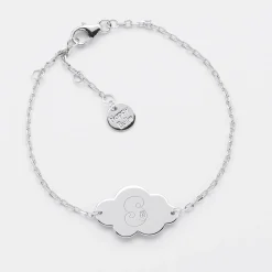 Bracelet chaîne enfant personnalisé médaille gravée argent nuage 2 trous 20x14 mm - Happybulle x Barbapapa