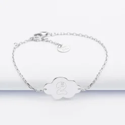 Bracelet chaîne enfant personnalisé médaille gravée argent nuage 2 trous 20x14 mm - Happybulle x Barbapapa