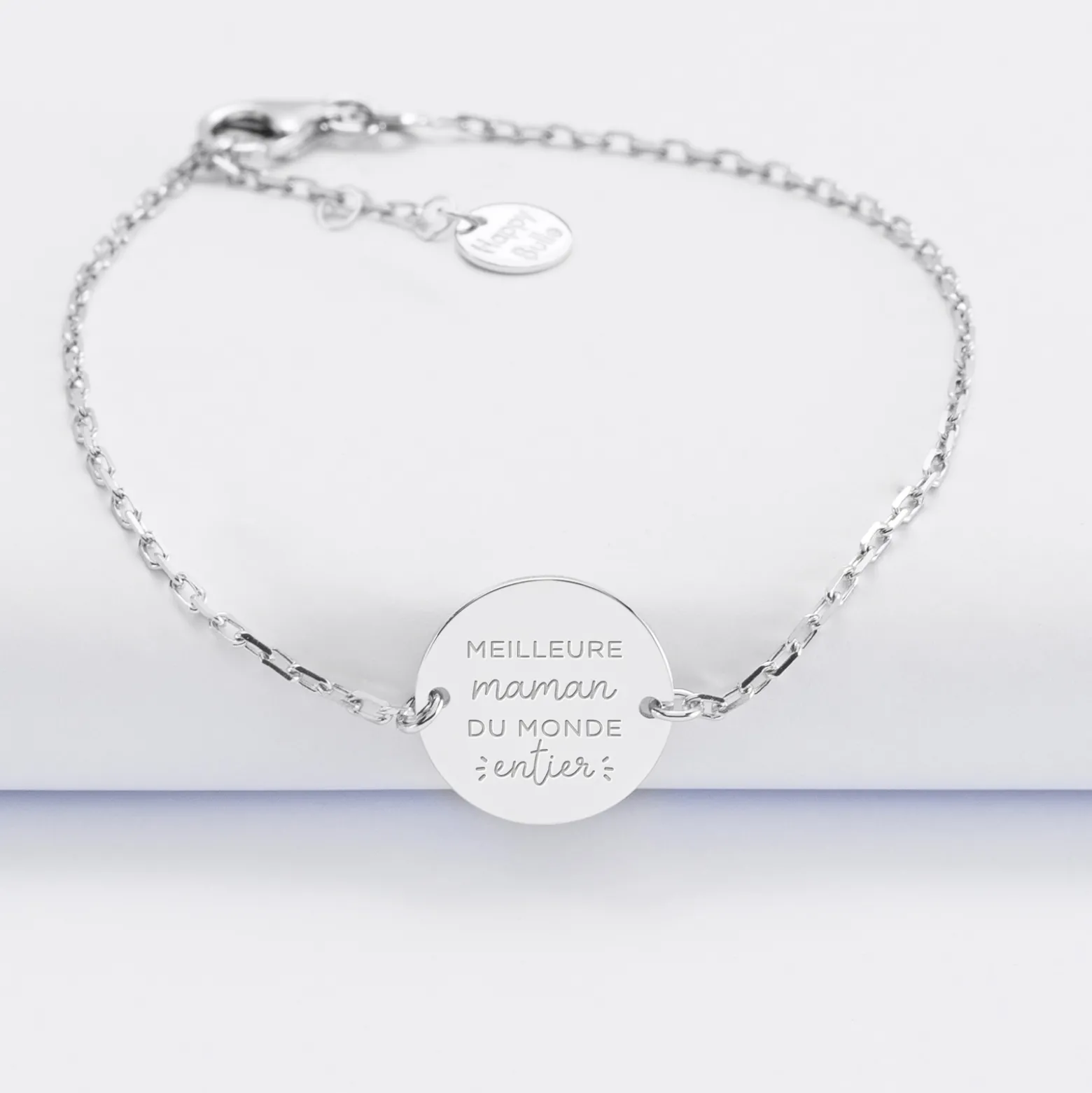 Bracelet chaîne Maman personnalisé médaille gravée argent 2 trous 15 mm