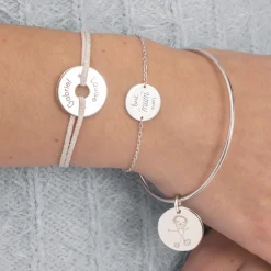 Bracelet chaîne Maman personnalisé médaille gravée argent 2 trous 15 mm