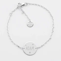 Bracelet chaîne Maman personnalisé médaille gravée argent 2 trous 15 mm