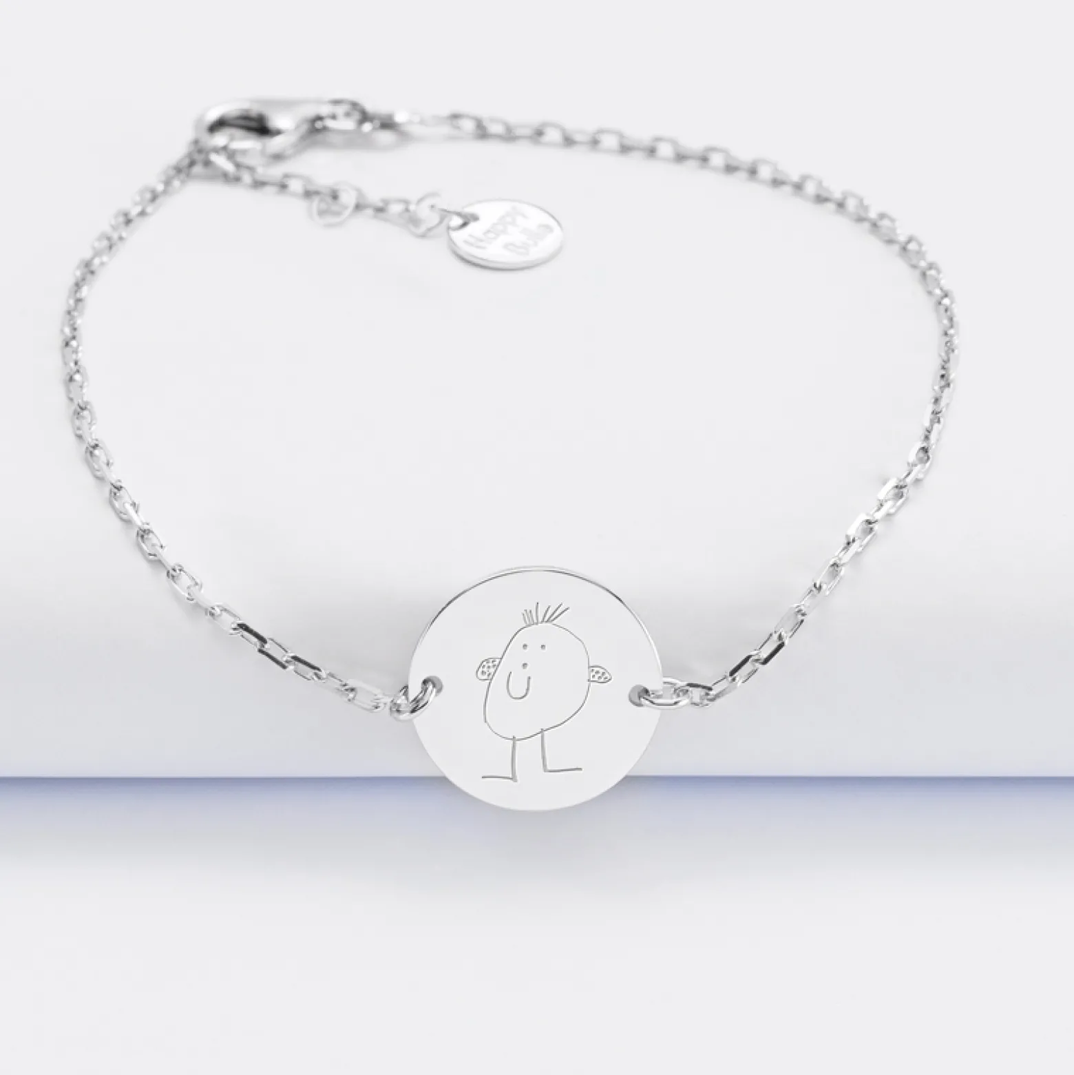 Bracelet chaîne Maman personnalisé médaille gravée argent 2 trous 15 mm