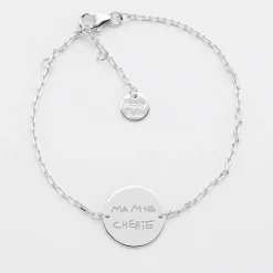Bracelet chaîne Maman personnalisé médaille gravée argent 2 trous 15 mm