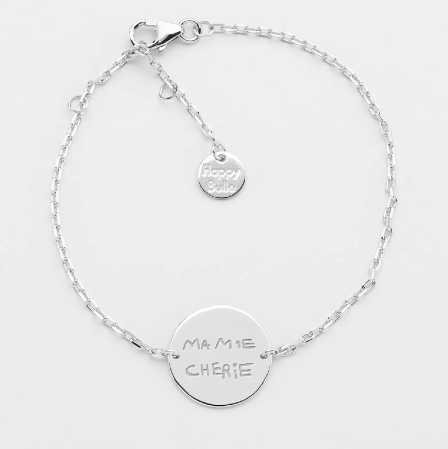 Bracelet chaîne Maman personnalisé médaille gravée argent 2 trous 15 mm