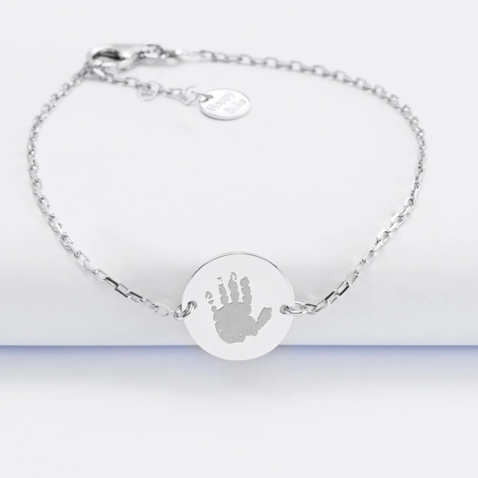 Bracelet chaîne Maman personnalisé médaille gravée argent 2 trous 15 mm