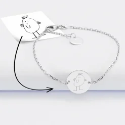 Bracelet chaîne Maman personnalisé médaille gravée argent 2 trous 15 mm