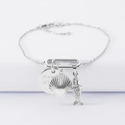 Bracelet chaîne ovale ouvert personnalisé médaille gravée argent 15 mm et breloque(s) summer - à composer