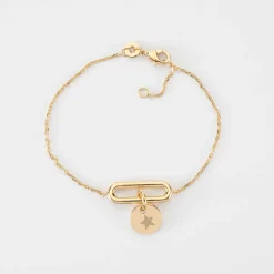 Bracelet chaîne ovale ouvert personnalisé médaille gravée plaqué or 10 mm