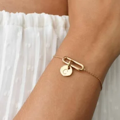 Bracelet chaîne ovale ouvert personnalisé médaille gravée plaqué or 10 mm