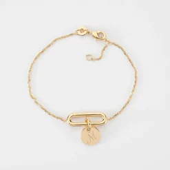Bracelet chaîne ovale ouvert personnalisé médaille gravée plaqué or 10 mm
