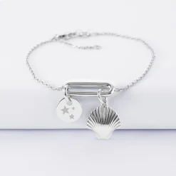Bracelet chaîne ovale ouvert personnalisé médaille gravée argent 10 mm et breloque(s) summer - à composer