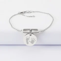 Bracelet chaîne ovale ouvert personnalisé médaille gravée argent 15 mm