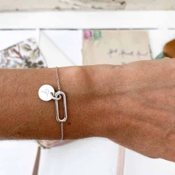 Bracelet chaîne ovale ouvert personnalisé médaille gravée argent 10 mm