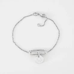 Bracelet chaîne ovale ouvert personnalisé médaille gravée argent 10 mm