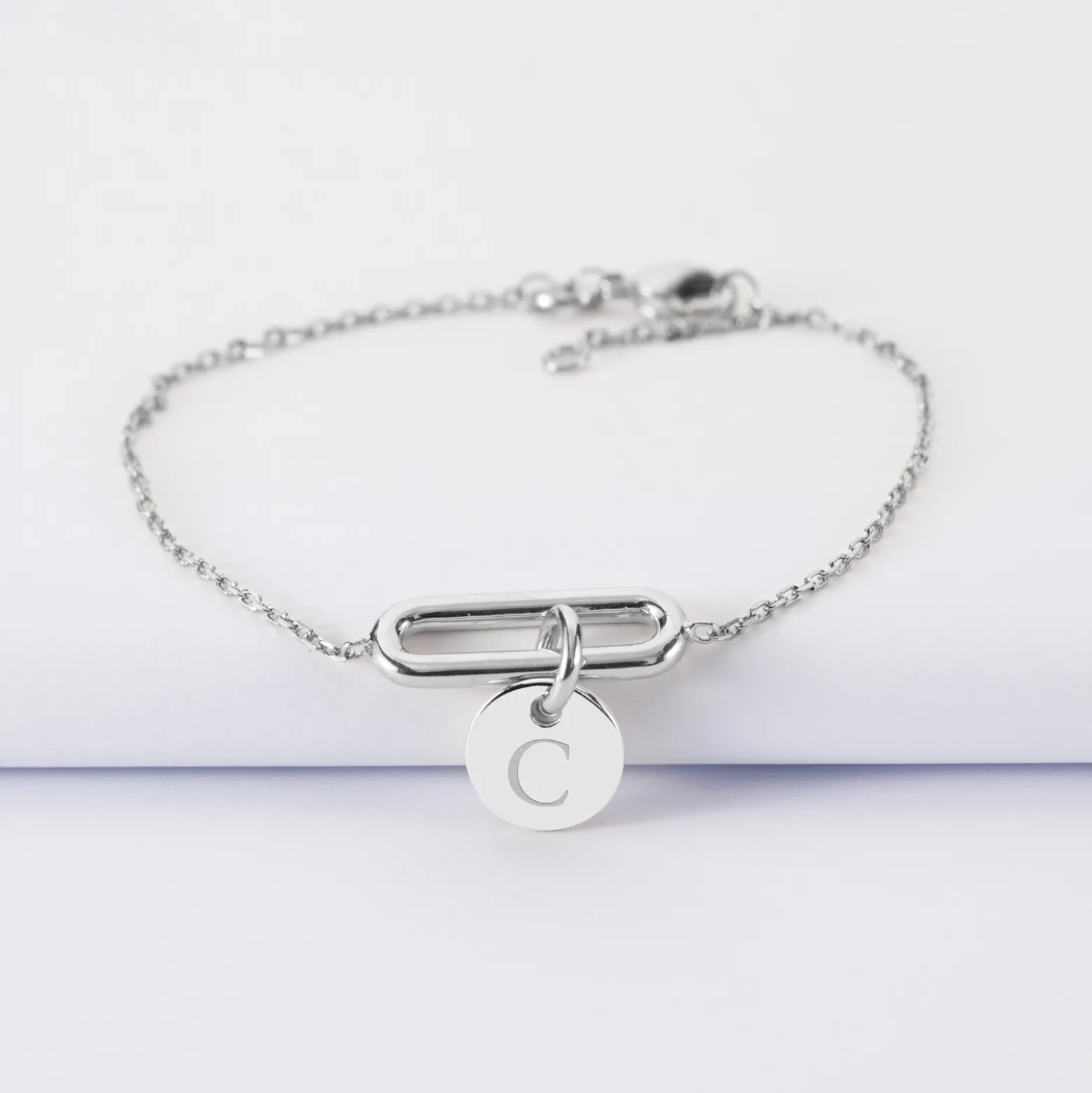 Bracelet chaîne ovale ouvert personnalisé médaille gravée argent 10 mm