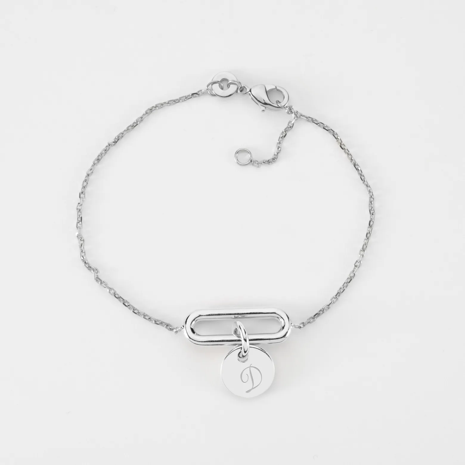 Bracelet chaîne ovale ouvert personnalisé médaille gravée argent 10 mm