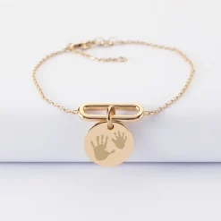 Bracelet chaîne ovale ouvert personnalisé médaille gravée plaqué or 15 mm
