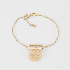 Bracelet chaîne ovale ouvert personnalisé médaille gravée plaqué or 15 mm