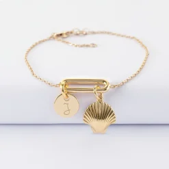 Bracelet chaîne ovale ouvert personnalisé médaille gravée plaqué or 10 mm et breloque(s) summer - à composer