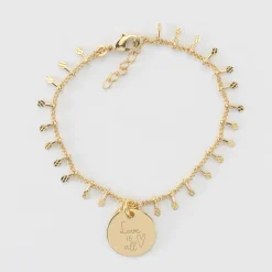 Bracelet chaîne pampilles personnalisé médaille gravée plaqué or 15 mm