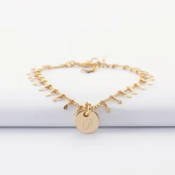 Bracelet chaîne pampilles personnalisé médaille gravée plaqué or 10 mm