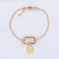 Bracelet chaîne personnalisé collection Chapitre mousqueton 11x19 mm plaqué or - à composer