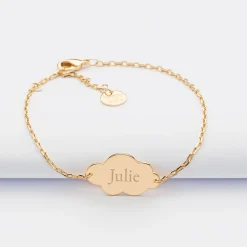 Bracelet chaîne personnalisé médaille gravée plaqué or nuage 2 trous 20x14 mm