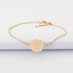 Bracelet chaîne personnalisé médaille gravée plaqué or initiale email blanc soleil 12 mm