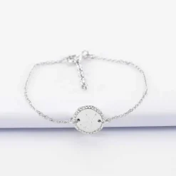 Bracelet chaîne personnalisé médaille contour scintillant gravée argent initiale 11 mm