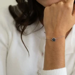 Bracelet chaîne personnalisé médaille contour scintillant gravée argent initiale 11 mm