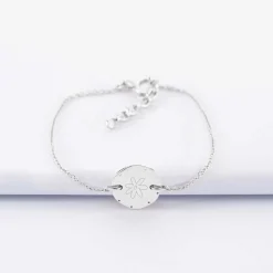 Bracelet chaîne personnalisé médaille contour scintillant gravée argent initiale 11 mm