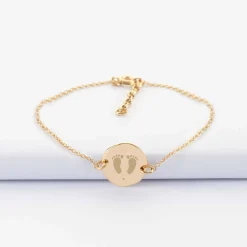 Bracelet chaîne personnalisé médaille scintillante gravée plaqué or initiale 13 mm
