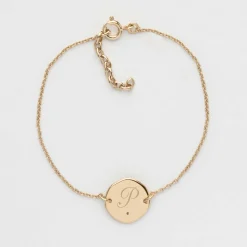 Bracelet chaîne personnalisé médaille scintillante gravée plaqué or initiale 13 mm