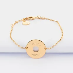 Bracelet chaîne personnalisé médaille gravée plaqué or cible 2 trous 18 mm