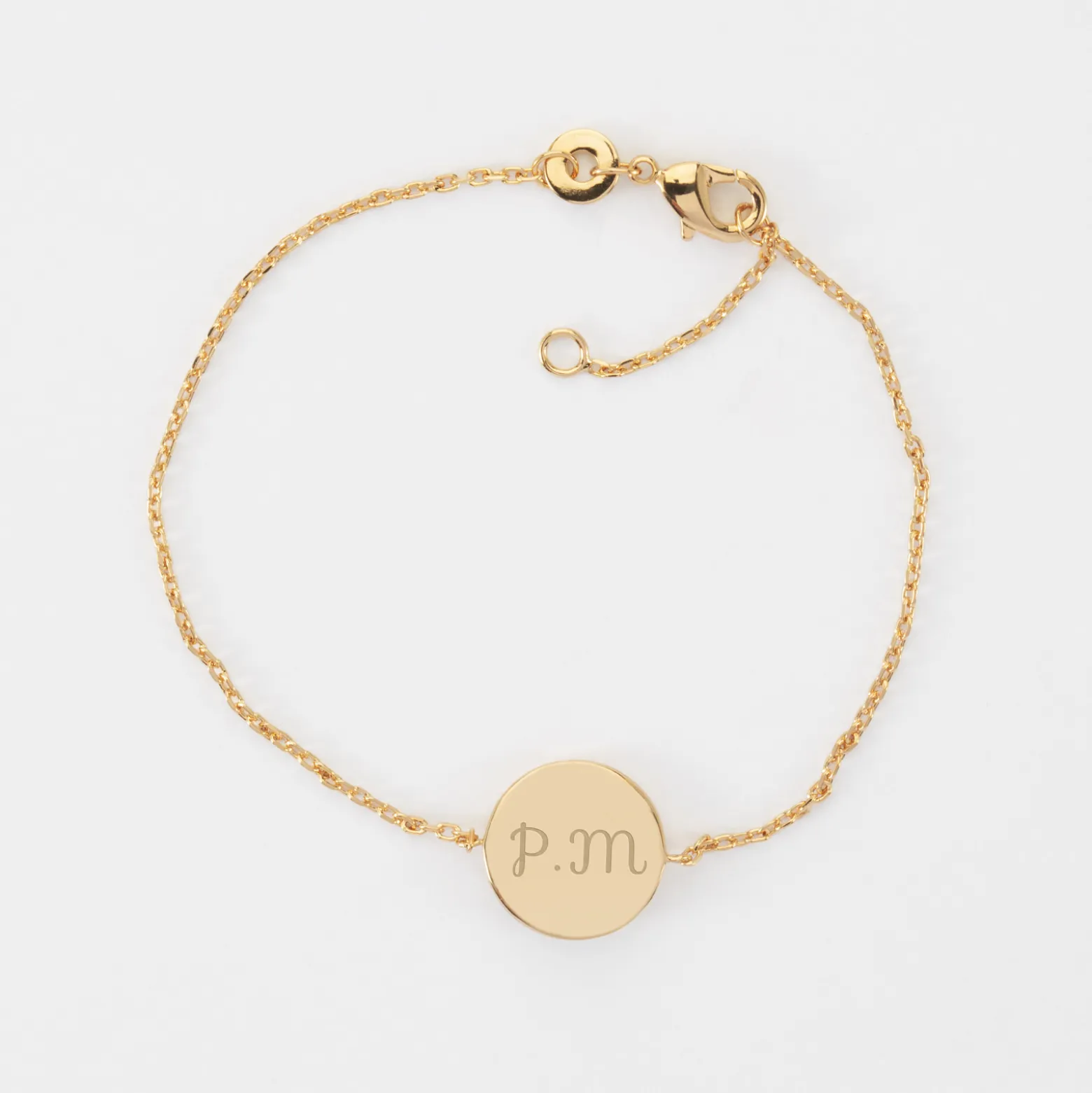 Bracelet chaîne personnalisé médaille gravée plaqué or initiale email noir soleil 12 mm