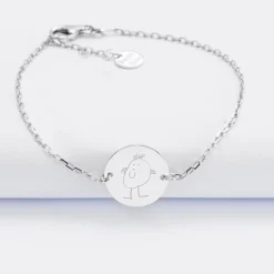 Bracelet chaîne personnalisé médaille gravée argent 2 trous 15 mm - Nos petits imparfaits