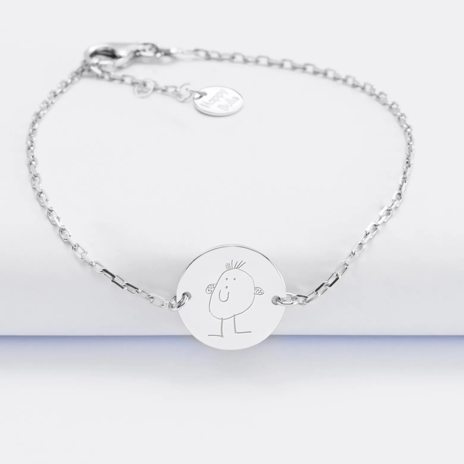 Bracelet chaîne personnalisé médaille gravée argent 2 trous 15 mm - Nos petits imparfaits