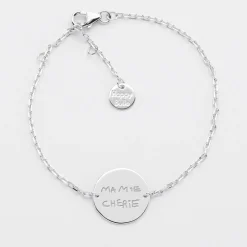 Bracelet chaîne personnalisé médaille gravée argent 2 trous 15 mm - Nos petits imparfaits