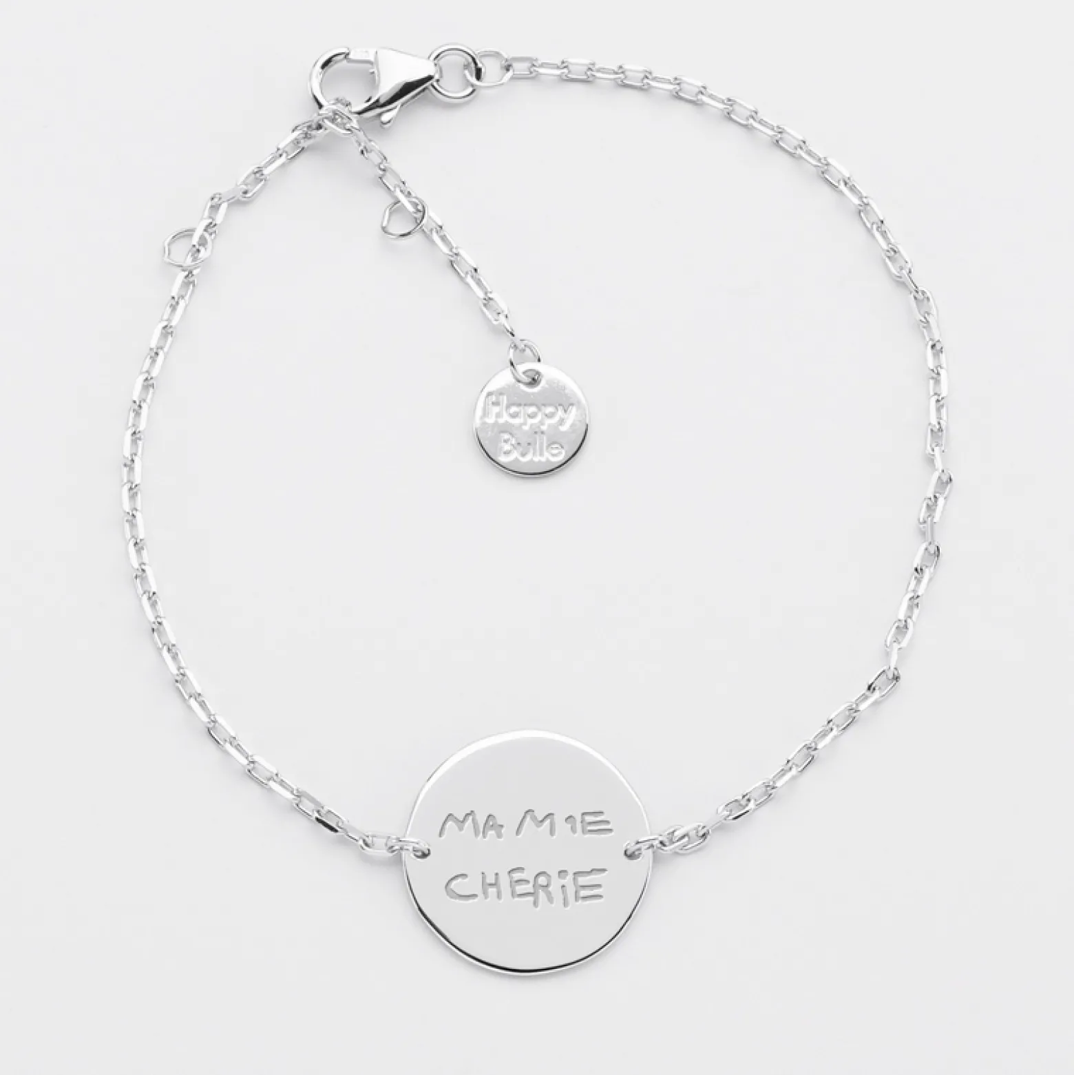 Bracelet chaîne personnalisé médaille gravée argent 2 trous 15 mm - Nos petits imparfaits