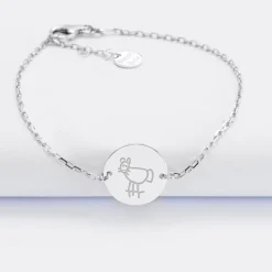 Bracelet chaîne personnalisé médaille gravée argent 2 trous 15 mm - Nos petits imparfaits