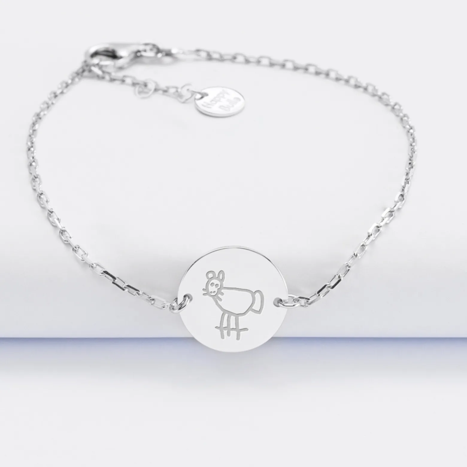 Bracelet chaîne personnalisé médaille gravée argent 2 trous 15 mm - Nos petits imparfaits