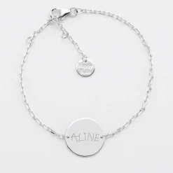 Bracelet chaîne personnalisé médaille gravée argent 2 trous 15 mm - Nos petits imparfaits
