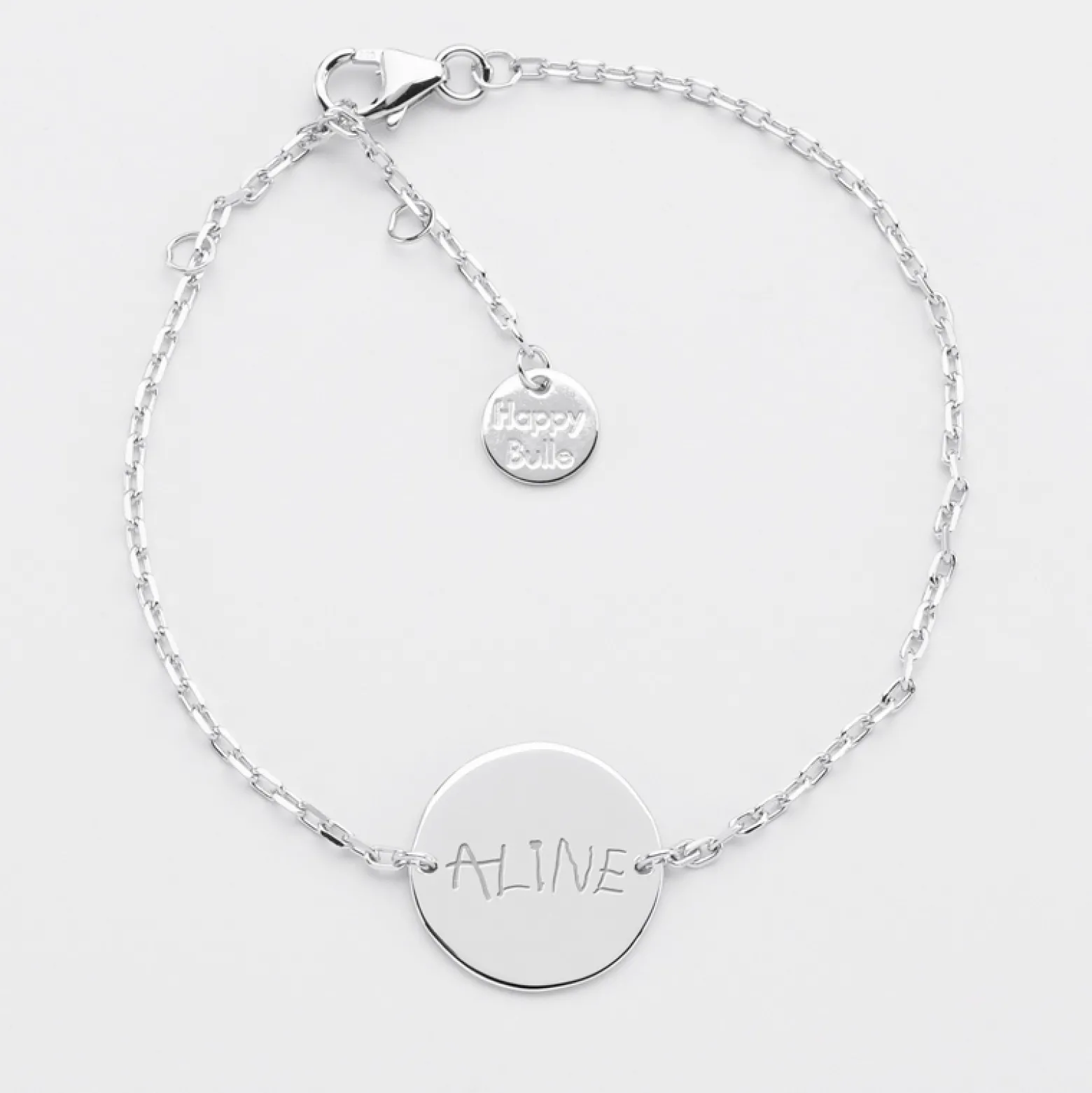 Bracelet chaîne personnalisé médaille gravée argent 2 trous 15 mm - Nos petits imparfaits