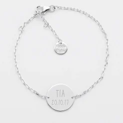 Bracelet chaîne personnalisé médaille gravée argent 2 trous 15 mm - Nos petits imparfaits