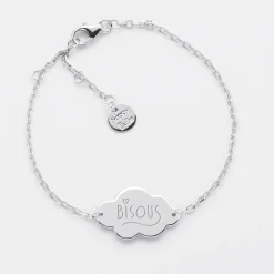 Bracelet chaîne personnalisé médaille gravée argent nuage 2 trous 20x14 mm