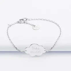 Bracelet chaîne personnalisé médaille gravée argent nuage 2 trous 20x14 mm