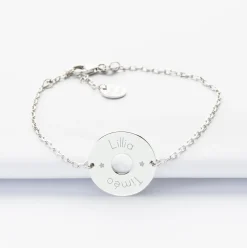 Bracelet chaîne personnalisé médaille gravée argent cible 2 trous 18 mm