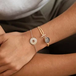 Bracelet chaîne personnalisé médaille gravée argent cible 2 trous 18 mm