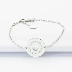 Bracelet chaîne personnalisé médaille gravée argent cible 2 trous 18 mm